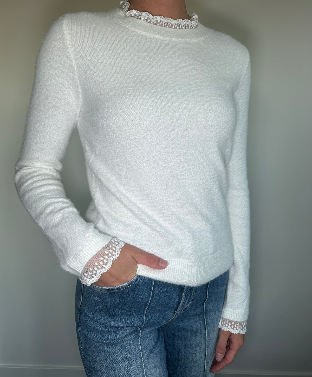 White Lace Trimmed Sweater