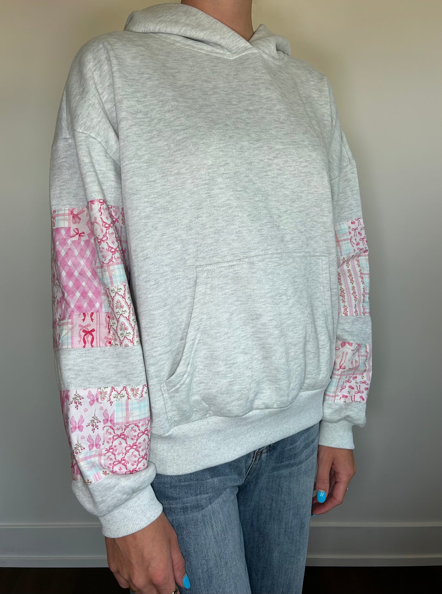 Pink Patchwork Sleeve Hoodie