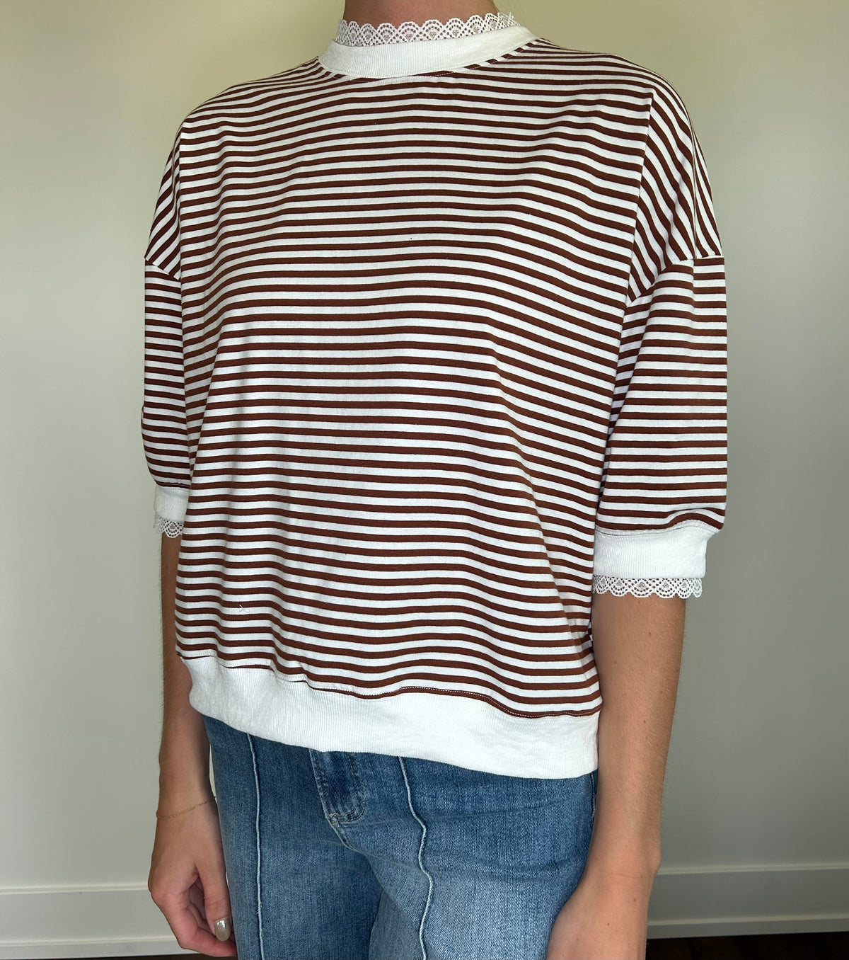 Brown Lace Trimmed Top