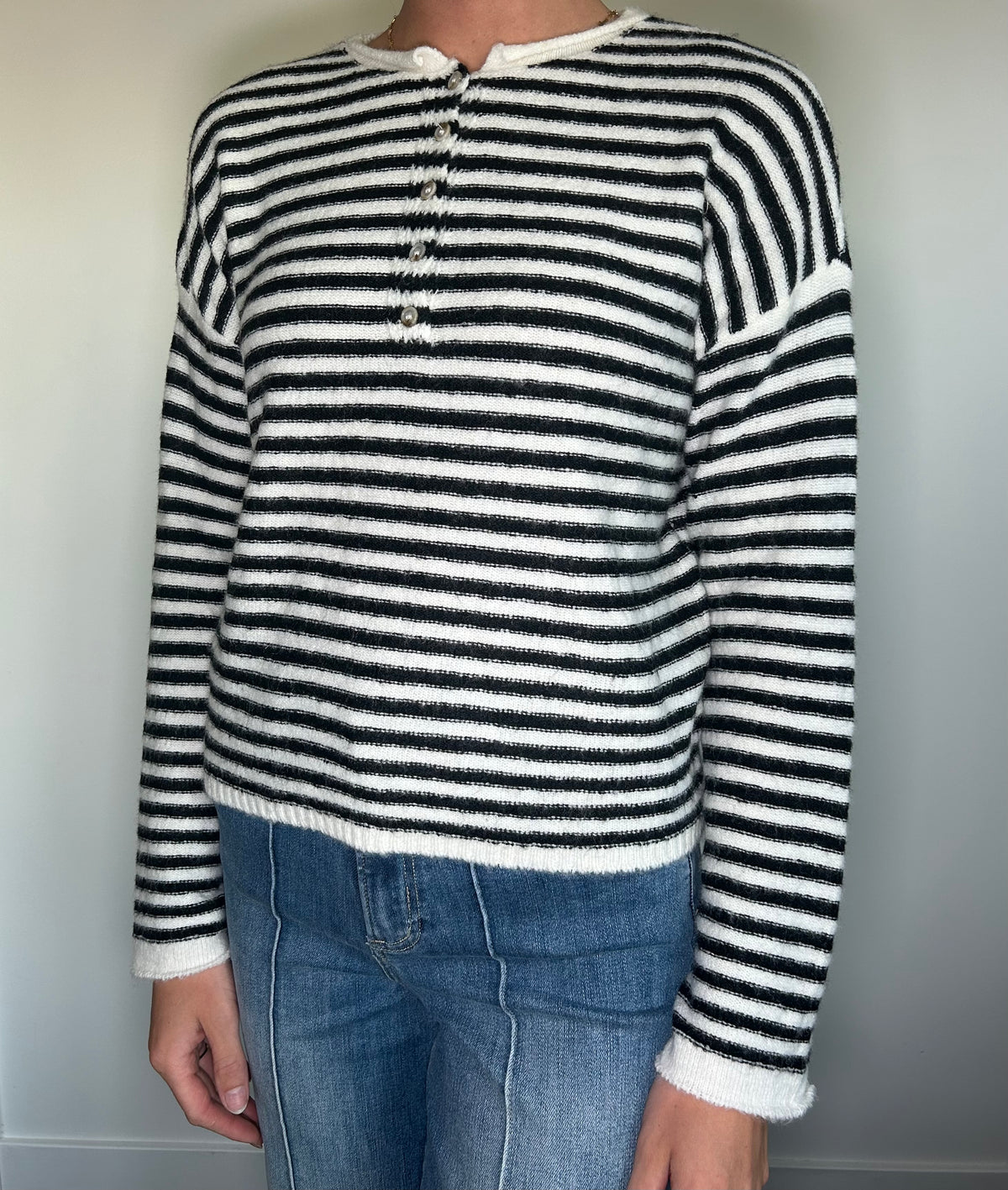 Black Striped Knit Pullover