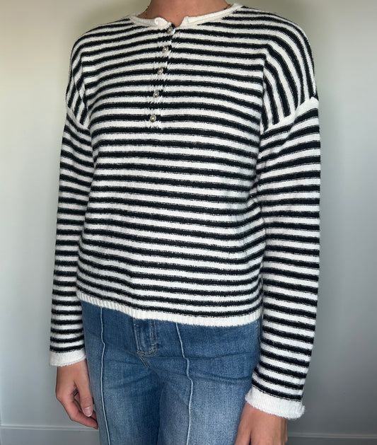 Black Striped Knit Pullover