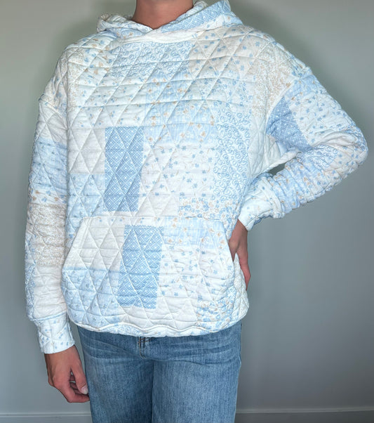 Blue Quilted Textured Hoodie