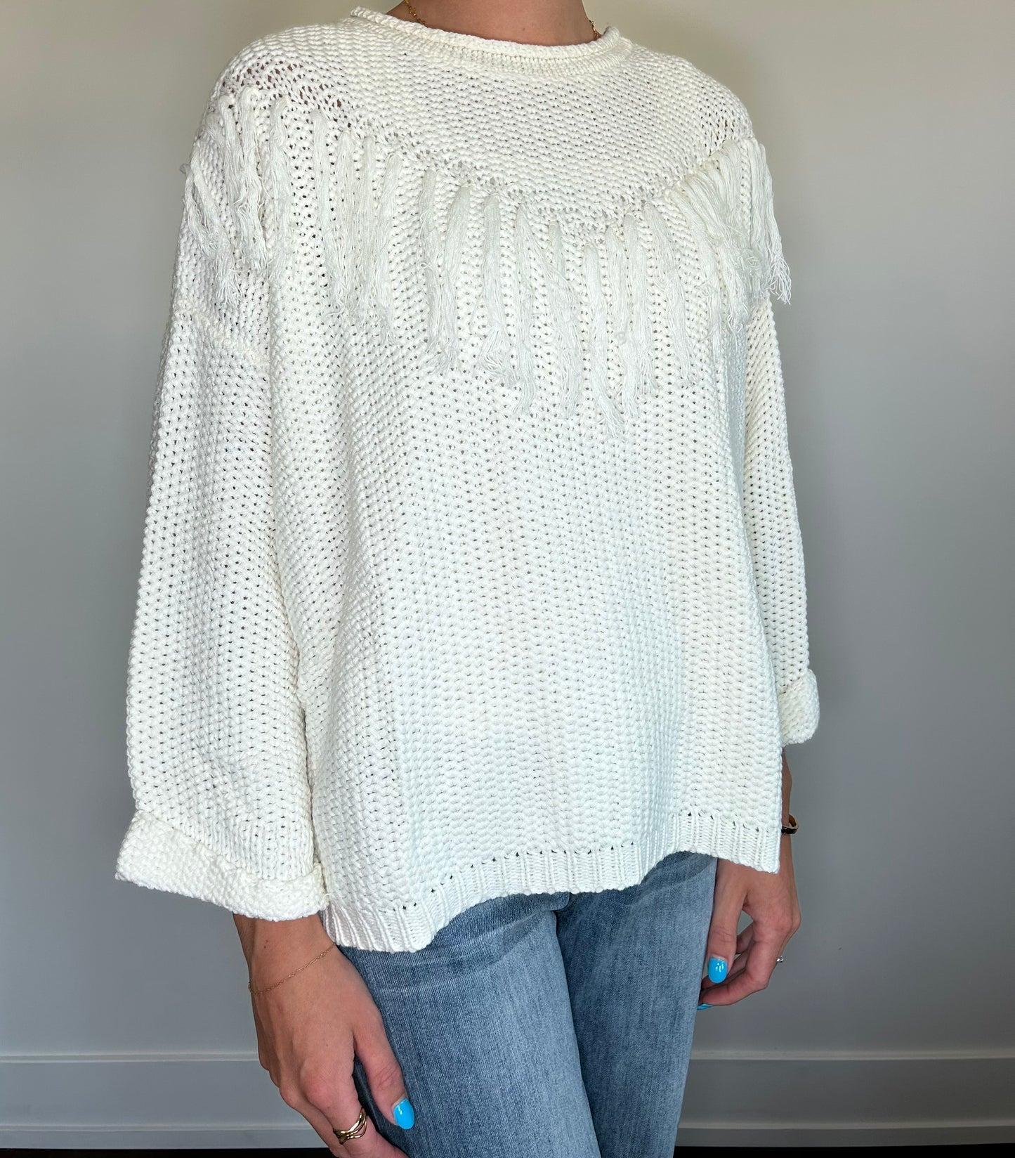 Ivory Fringe Sweater