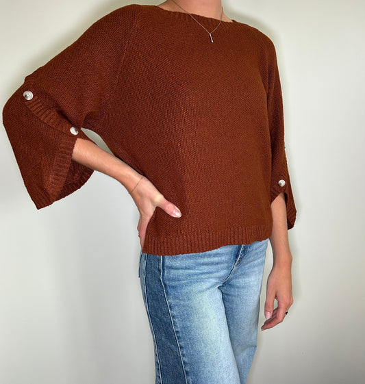 Rust Button Down Sleeve Sweater
