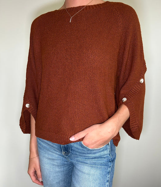 Rust Button Down Sleeve Sweater