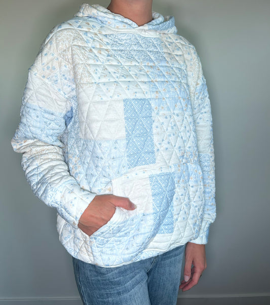Blue Quilted Textured Hoodie