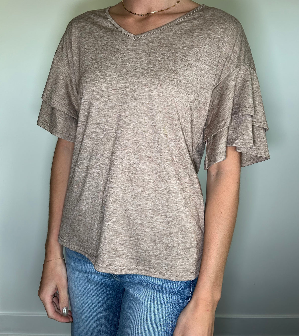 Camel Ruffle Sleeve Top