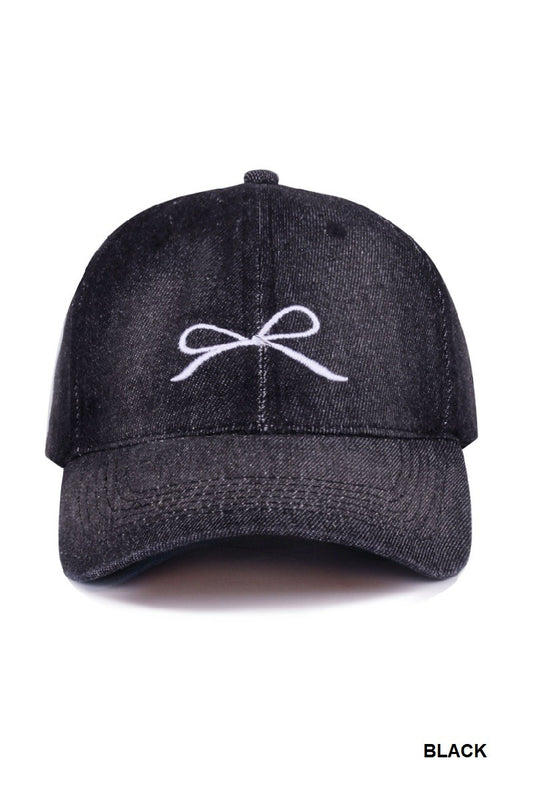 Bow Embroidered Hat - Black