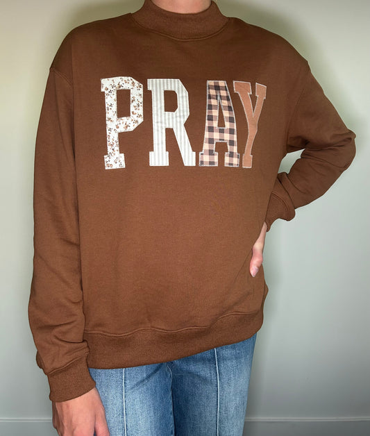 Mocha Pray Patchwork Sweatshirt