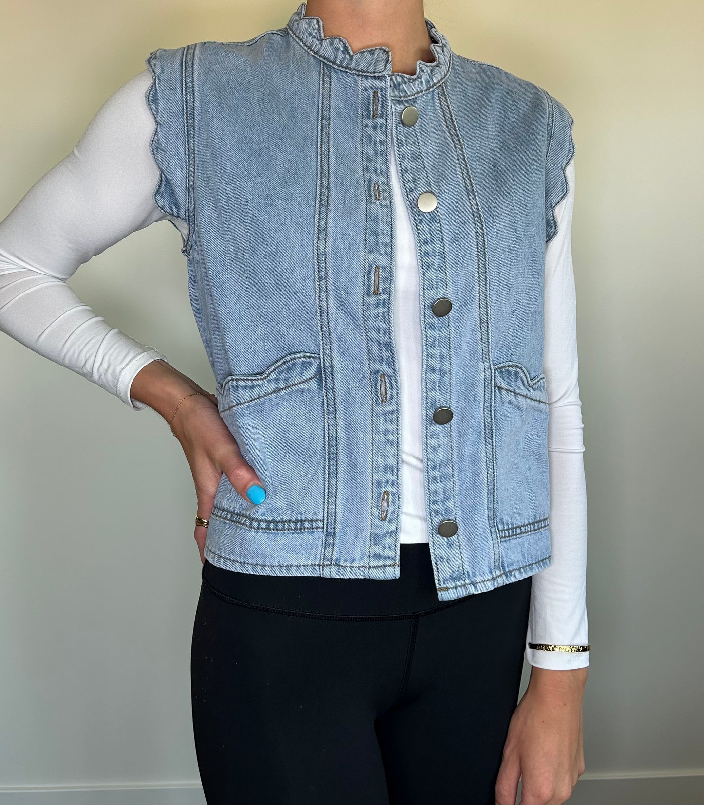 Scalloped Edge Denim Vest