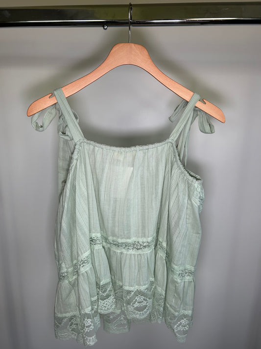 Sage Tank with Lace Trim