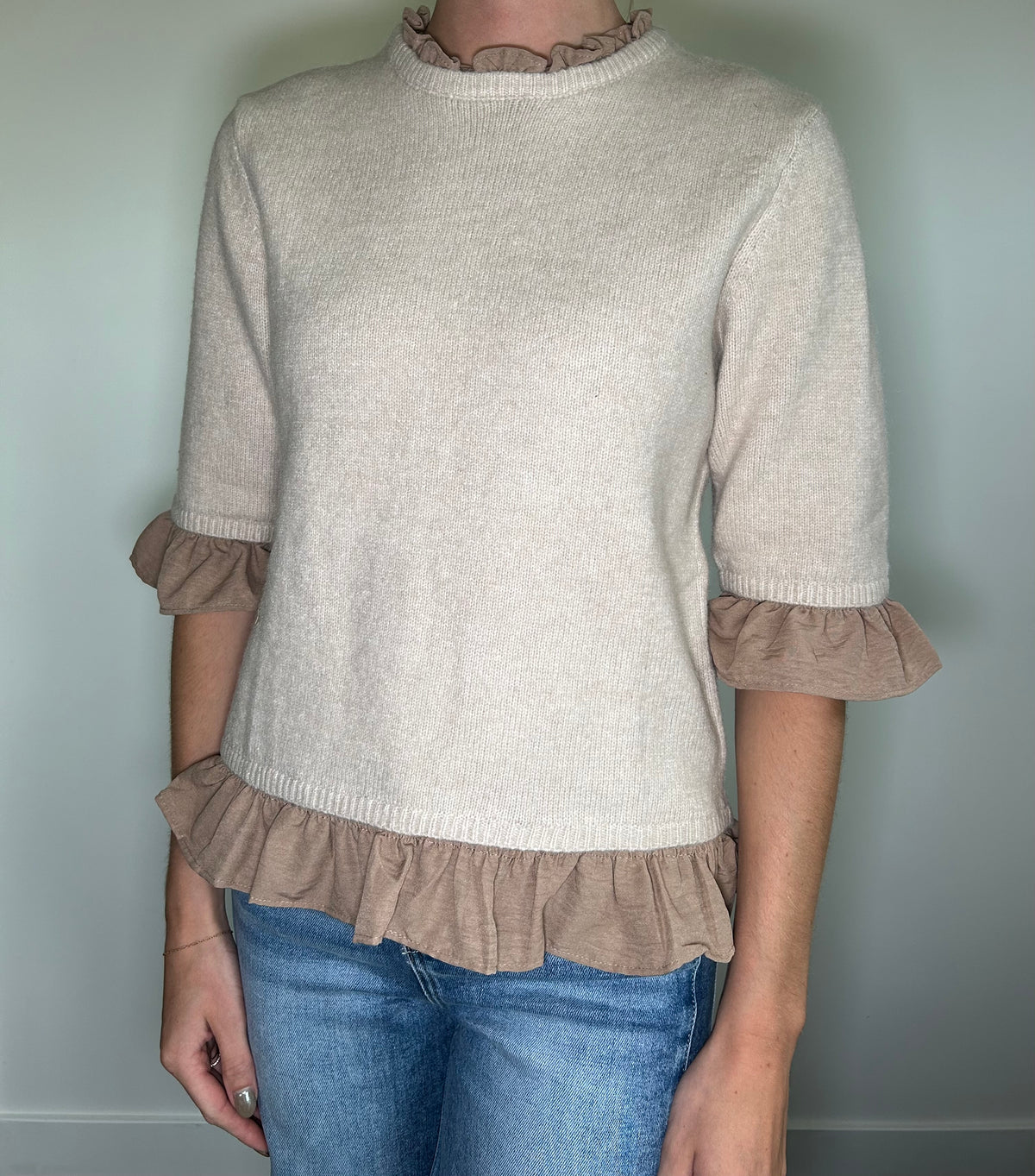 Latte Ruffle Trimmed Sweater