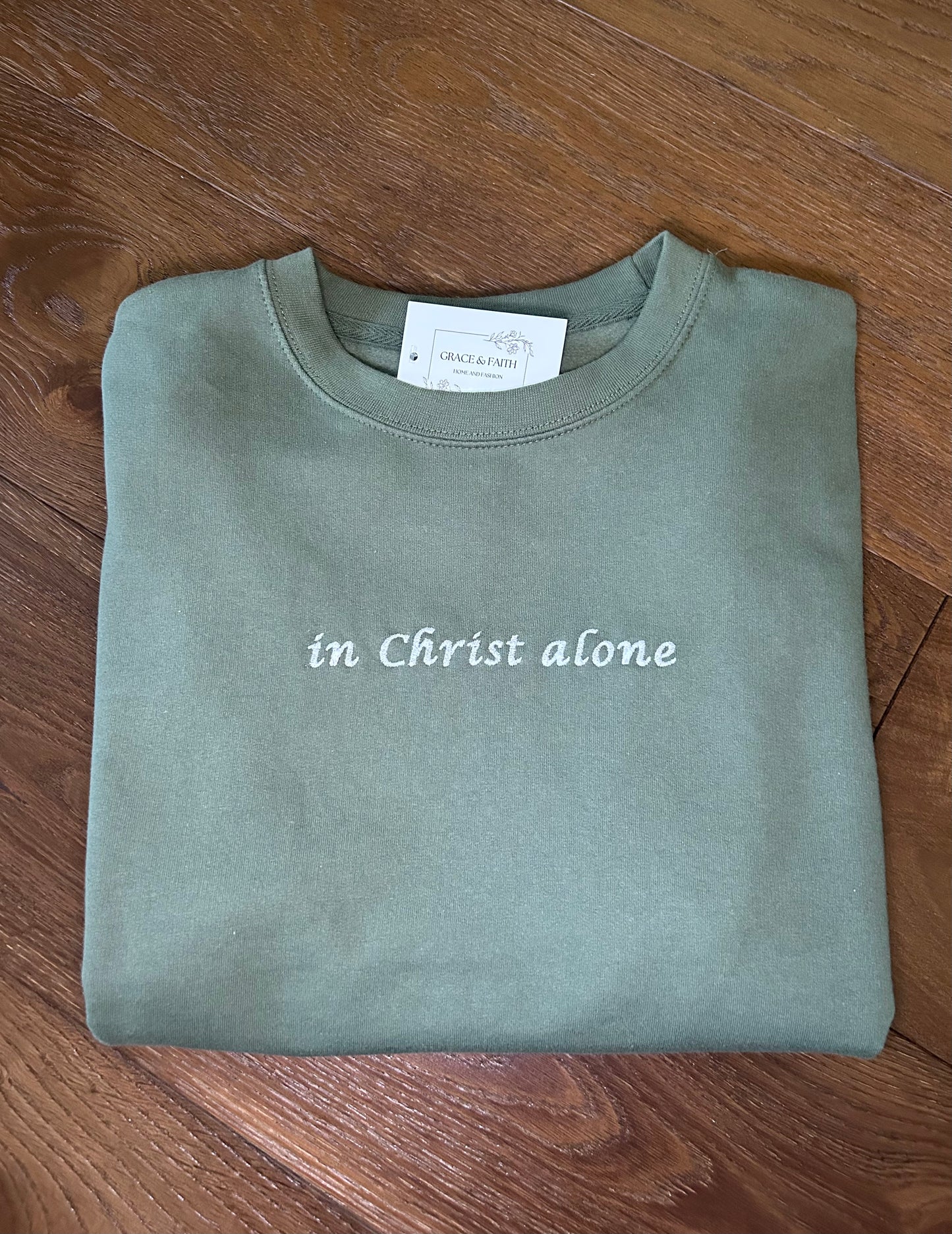 "In Christ Alone" Embroidered Crew