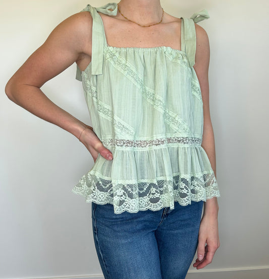 Sage Tank with Lace Trim