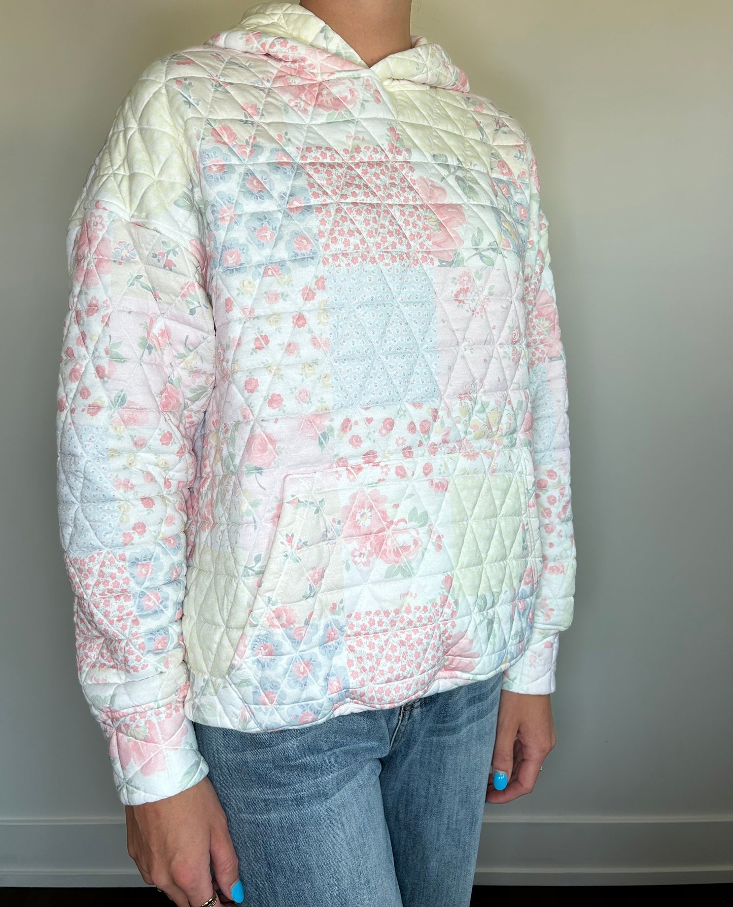 Floral Quilted Textured Hoodie