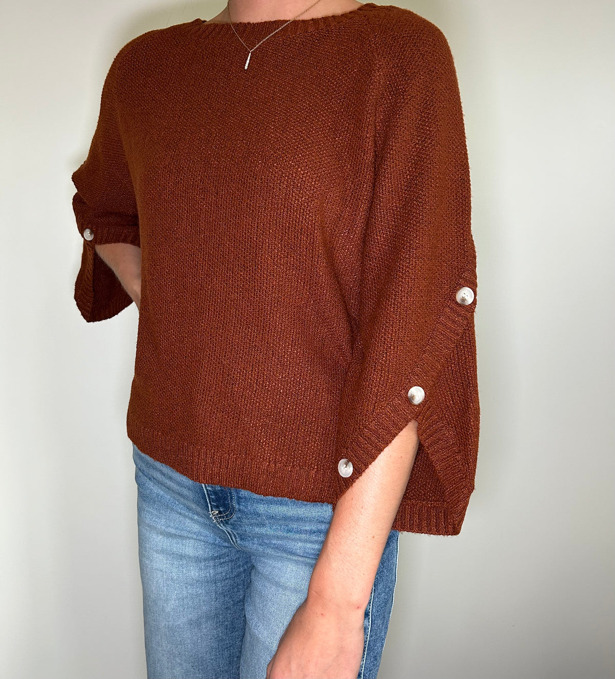 Rust Button Down Sleeve Sweater
