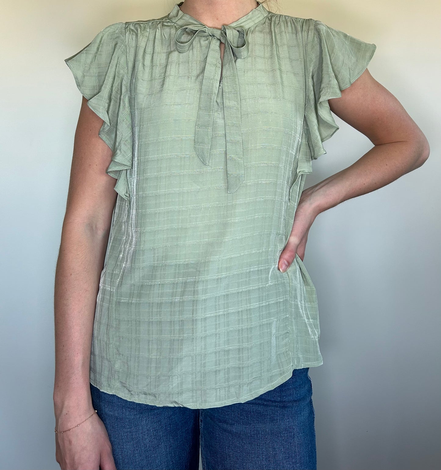 Sage Front Tie Top