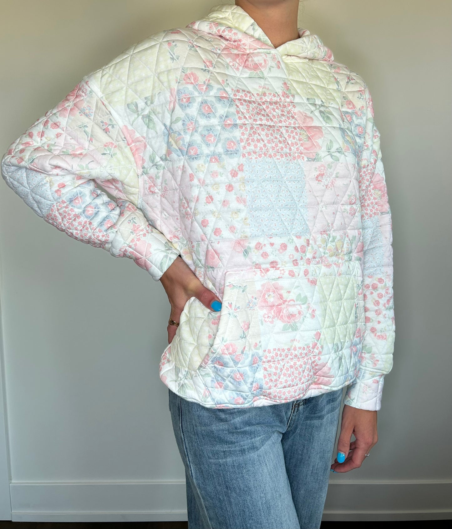Floral Quilted Textured Hoodie