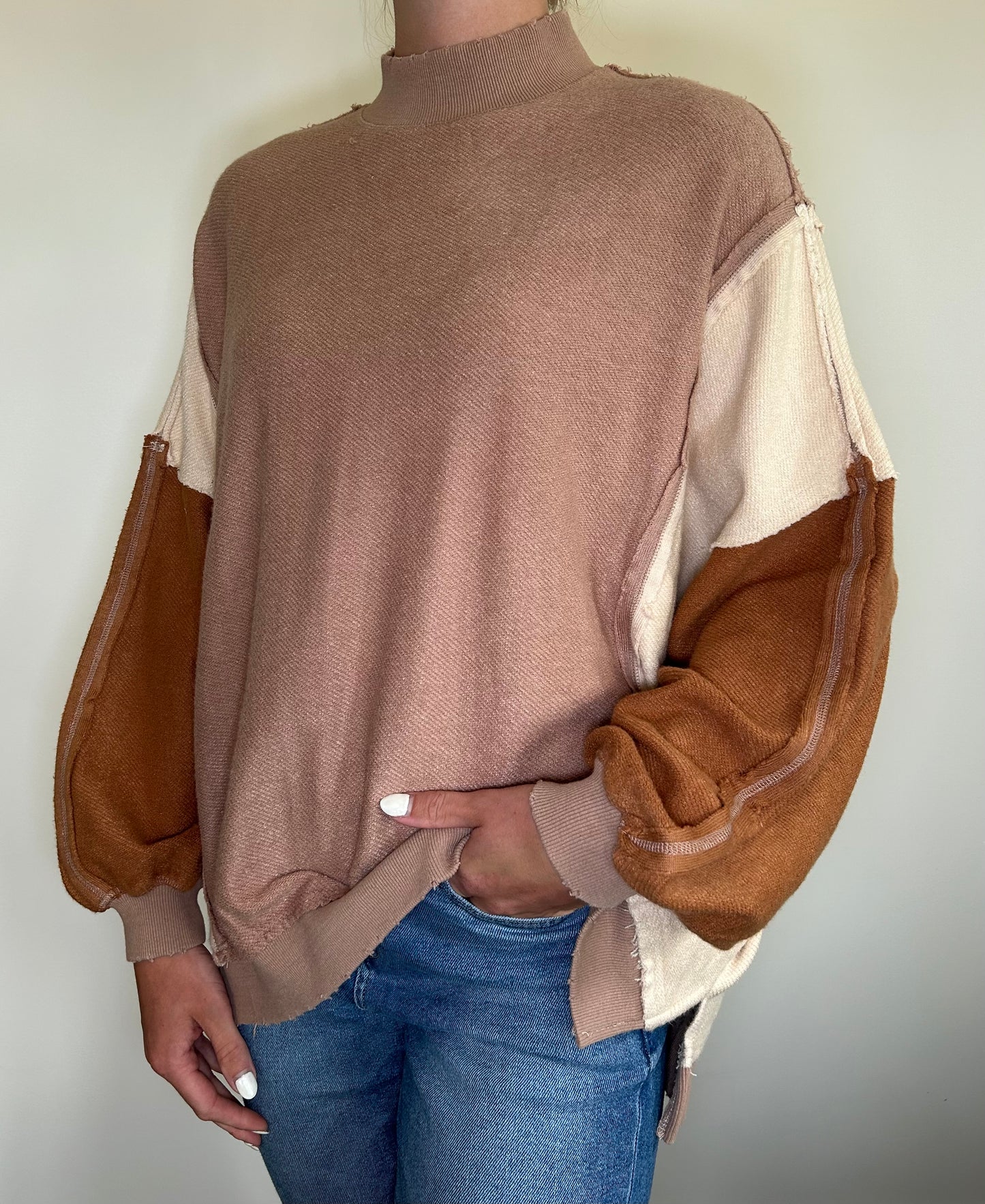 Mock Turtleneck Multi-Colored Top