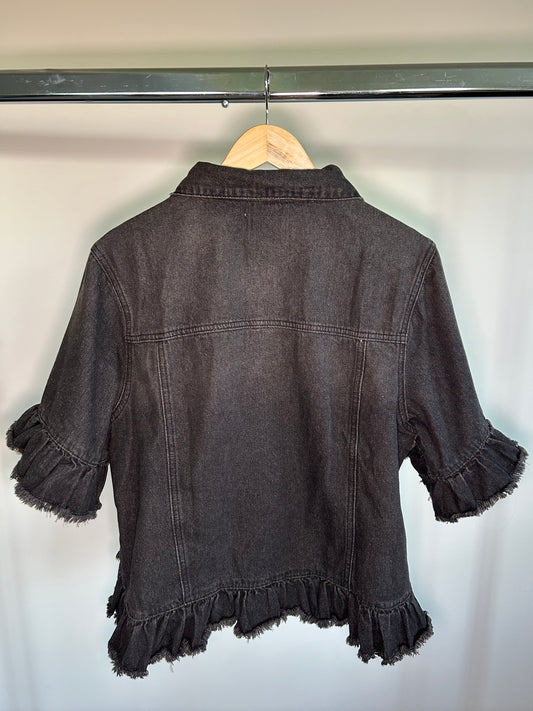 Ruffle Stone Wash Denim Jacket