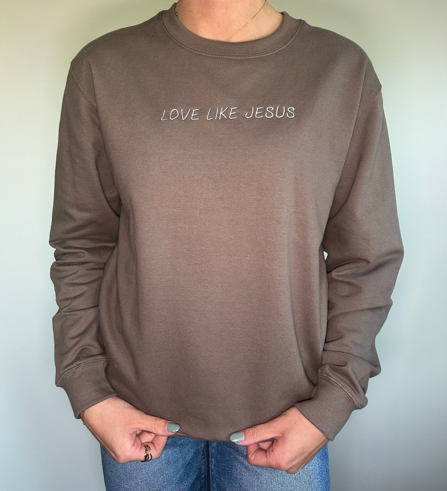 Brown Embroidered Crewneck - "Love Like Jesus"