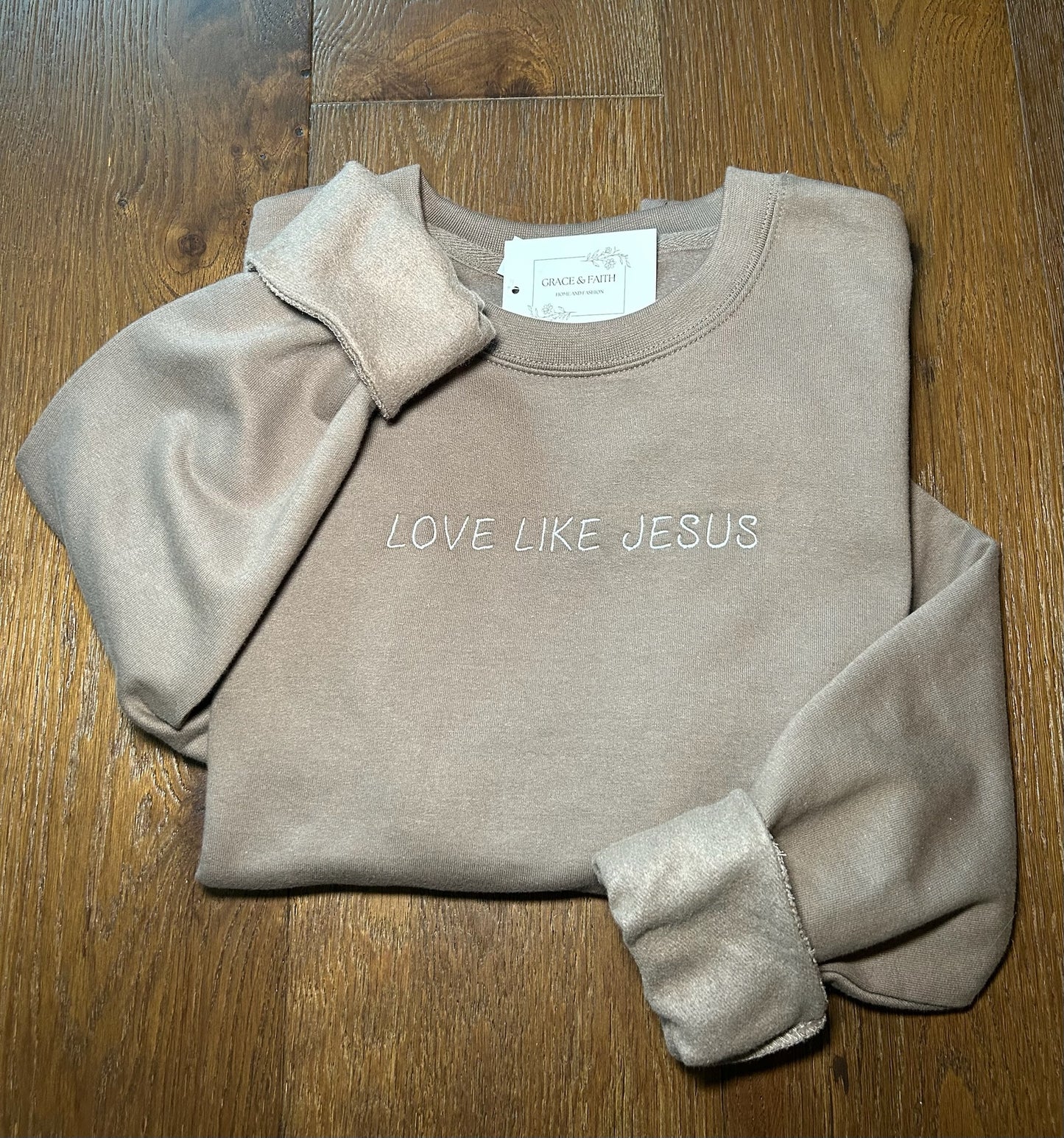Brown Embroidered Crewneck - "Love Like Jesus"
