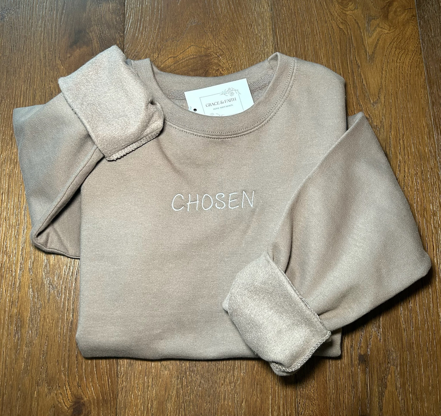 Brown Embroidered Crewneck - "Chosen"