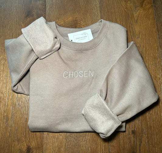 Brown Embroidered Crewneck - "Chosen"