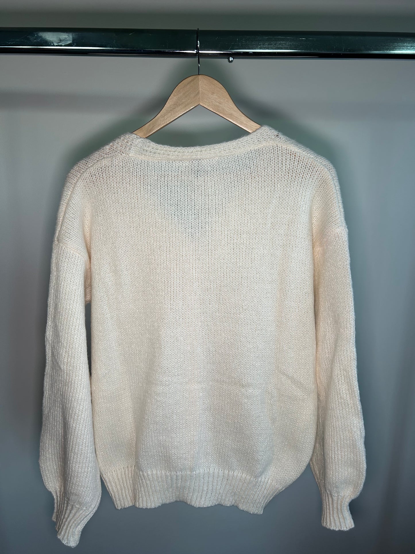 Cream Lace Frilled Buttoned Sweater