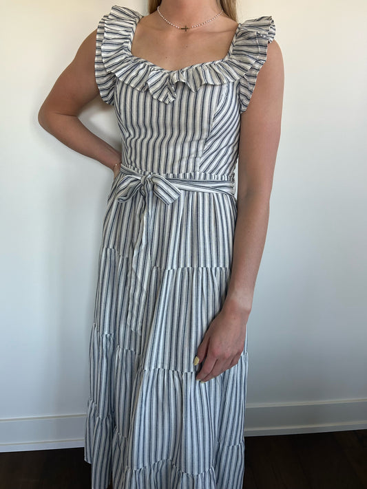White and Blue Striped Sundress