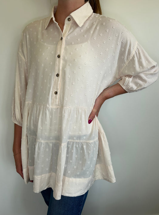 Cream Shirt Dress/Swimsuit Cover Up