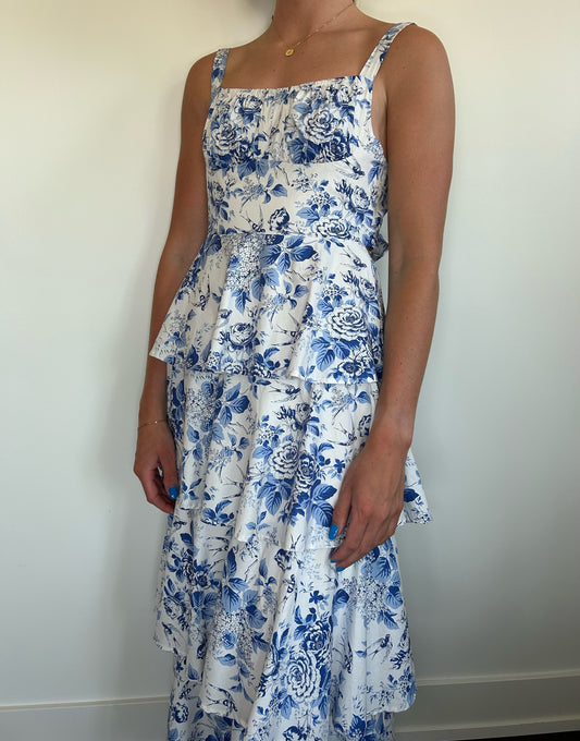 Blue Floral Tiered Dress