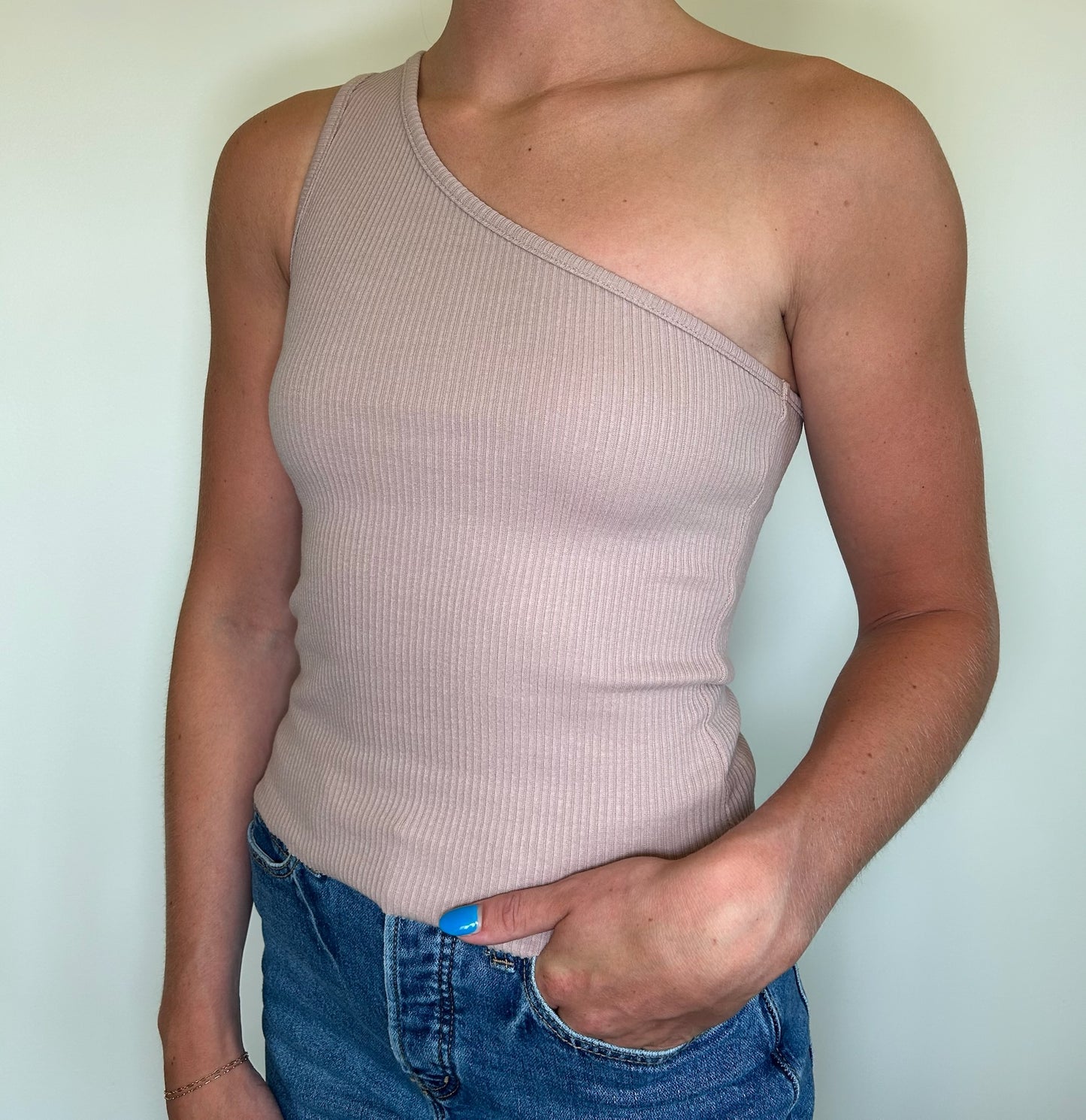 Light Mocha Mauve One Shoulder Top