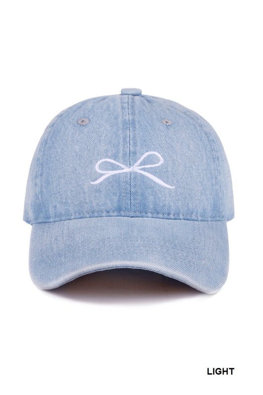Bow Embroidered Hat - Light Wash