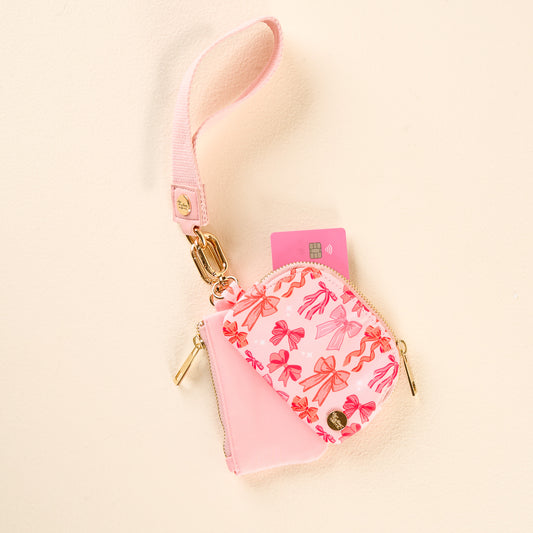2-Pouch Wristlet - Pink Bows