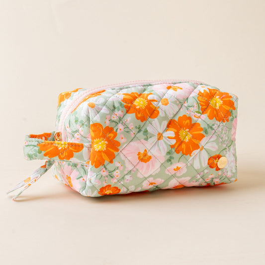 Quilted Cosmetic Pouch - Orange/Sage