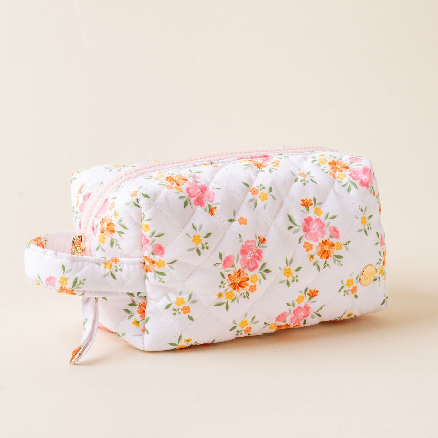 Quilted Cosmetic Pouch - Pink/White